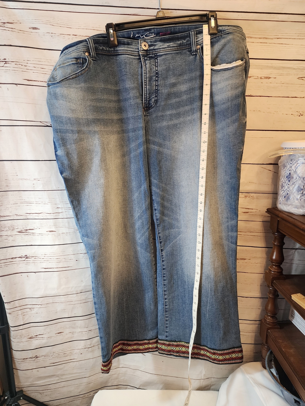 Women’s Light Blue Embroidered Hem Jeans